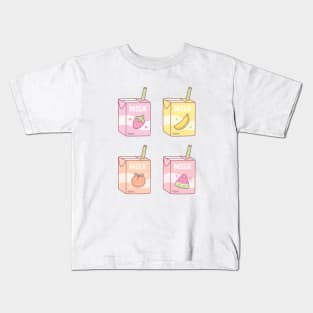 Assorted Fruits Flavored Milk Boxes Doodle Kids T-Shirt